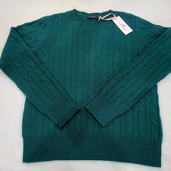 NWT Vineyard Vines Cashmere Cable Knit Sweater Green Medium/Small - Picture 2 of 8
